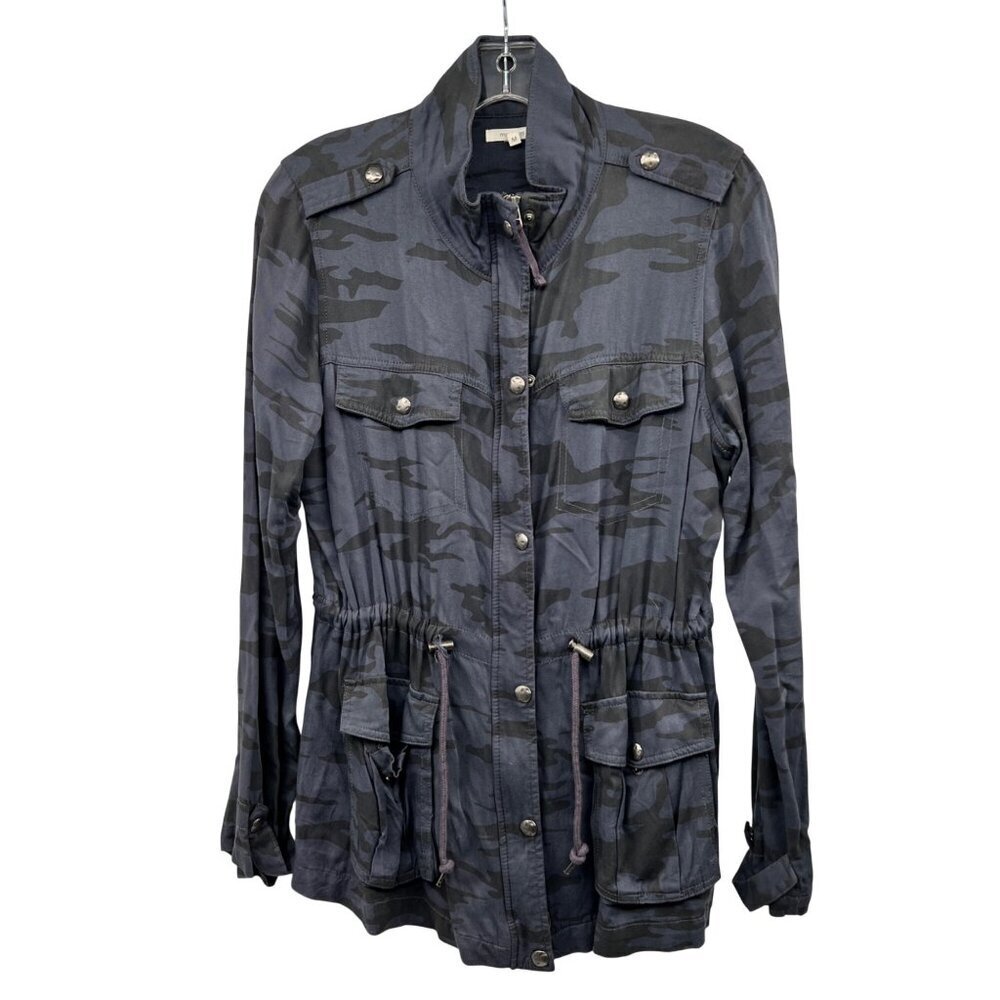 Maurices Camo Lightweight Utility Jacket Cinched Waist Navy/Black Size Medium